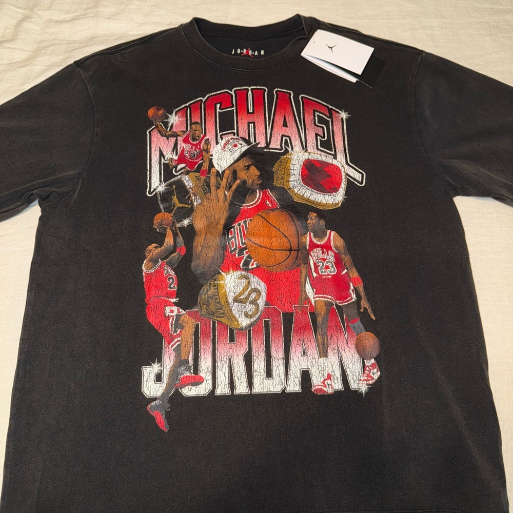 Jordan Black Graphic Tee with Red Accents